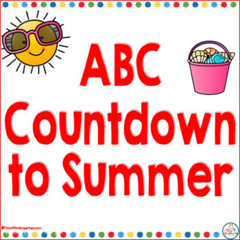 sun with glasses and a bucket with shells and the saying ABC countdown to summer