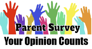 multiple hands with the saying Parent Survey Your opinion counts on top
