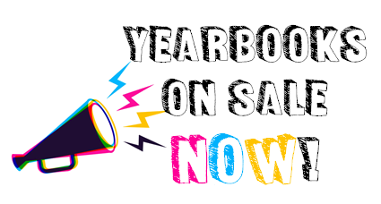 megaphone with words that say: Yearbooks on sale now!