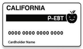 California P-EBT card for students - black and white image  with a apple