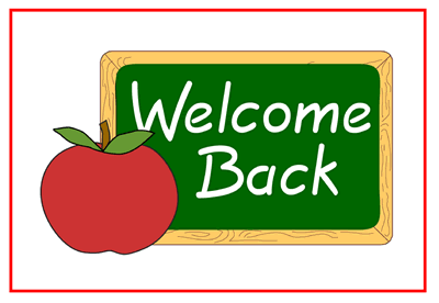 red apple and green sign saying welcome back